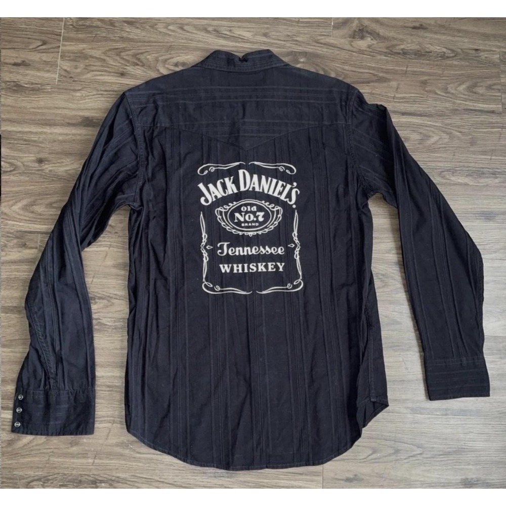 Jack Daniels Shirt Mens L Black Graphic Long Sleeve Western Snap Button Up